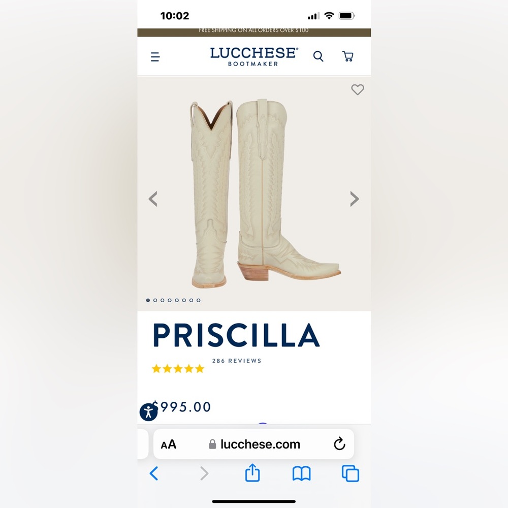 Brand new, Priscilla Glitz Cream Lucchese women’s boots in size 8.5.